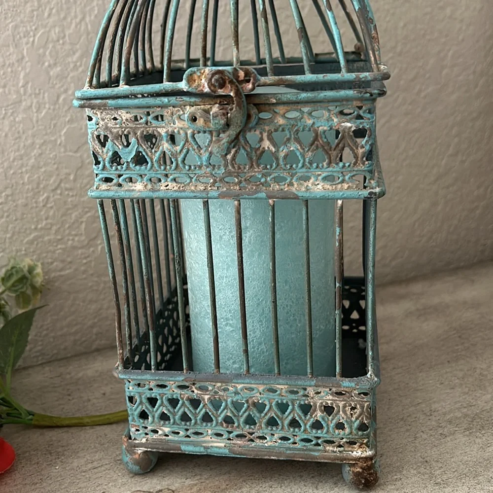 Vintage Inspired Shabby Chic Cottage Farmhouse Rustic Distressed aqua lantern